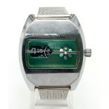 A Rare Iseki Vintage Jump Watch. Stainless steel strap and case - 38mm. Green dial. Mechanical