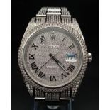 A Rolex Diamond Encrusted Datejust Gents Watch. Case - 40mm. Diamond encrusted dial with date