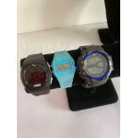 3 x DIGITAL WRISTWATCHES complete with rubber sport straps. All watches in full working order.