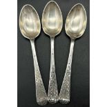 Three Antique Sterling Silver Teaspoons. Hallmarks for Birmingham 1917. 43g total weight.