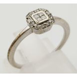 9K WHITE GOLD DIAMOND SET CLUSTER RING. 0.15CT DIAMOND.TOTAL WEIGHT 2G. SIZE L