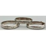 Three 925 Silver Vintage Bangles. 59g total weight.