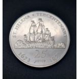 SILVER 1673 - 1973 25 PENCE COIN ST HELENA TERCENTENARY COIN 28.3G