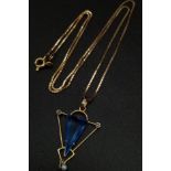 An Art Noveau Blue Topaz and Pearl Pendant set in Mid-Karat Gold on an Italian 9K Gold Necklace. 3cm