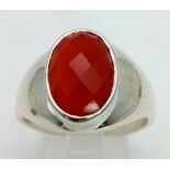 925 Silver Ring. Faceted Carnelian. Size U. Carnelian - 3.83 Ct.