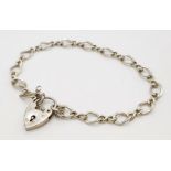 STERLING SILVER CHARM BRACELET NO CHARMS BUT WITH PADLOCK READY TO CREATE YOUR OWN MEMORIES 8.2G