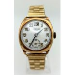 A Very Good Condition 9k Gold Case J W Benson Gentleman’s Watch with Enamelled Dial, Sub Dial,