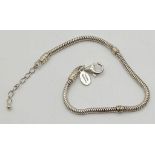 Sterling Silver Charm Company Bead Snake Bracelet. 17cm in Length. Weighs 8.6grams