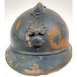 WW1 French 1915 Mle Casque Adriane Helmet. Badged to the Infantry. Original Paint & Liner.