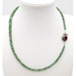 925 Silver necklace with 76.95cts Emerald. comes with a Sapphire Clasp. Approx 40cm in length, total