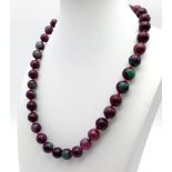 A Natural Ruby in Zoisite Round Gemstone Bead Necklace. Heart clasp. Necklace length - 44cm. Beads -