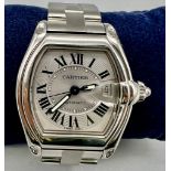 A Cartier Automatic Roadster Gents Watch. Stainless steel strap and case - 37mm. Two tone dial