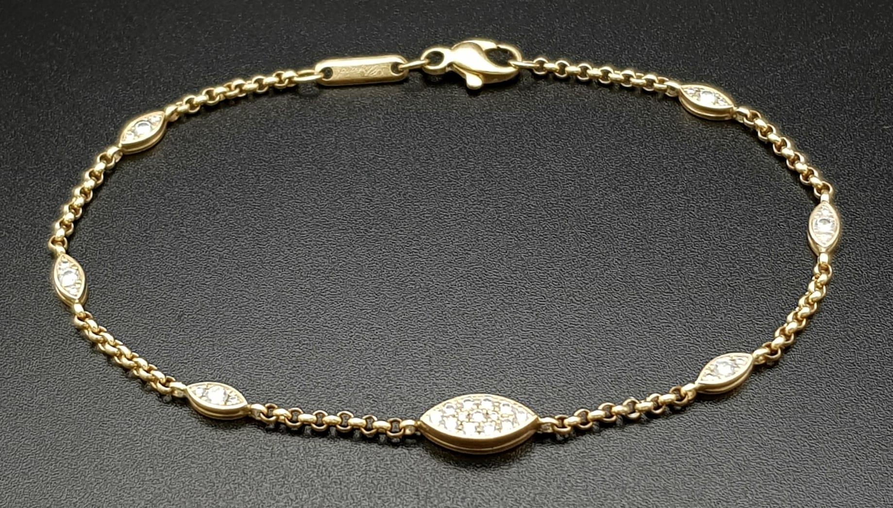 A Chopard 18k Gold and Diamond Bracelet. 18cm. 5.38g total weight. Ref: 11748 - Image 6 of 7