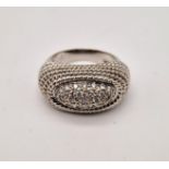 A fancy, 18 K yellow gold, pave diamond (0.25 carats) set ring. Size: I, weight: 9.1 g.
