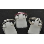 STERLING SILVER SET OF 3 STONE SET RINGS SIZES L, M & O. 6.2G