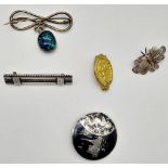 An Eclectic Mix of Five Silver Vintage Brooches.