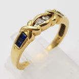 18K YELLOW GOLD DIAMOND & SAPPHIRE RING. WEIGHS 3.2G. SIZE O