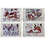 4 x Paintings on white wooden frames by Farel Pierre, To include, New Lounge, l'instant des