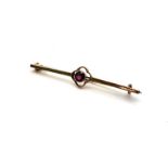 Vintage 9 Carat Yellow Gold and Ruby Bar Brooch 4cm Length 1.92 Grams.