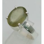 925 Silver Four Prong Ring. Faceted Aquamarine. Size U. Aquamarine - 6.03 Ct.