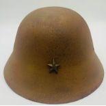 WWII JAPANESE HELMET WITH HARIMAKI MARKED 88 RIGHT DIVISION , WITH CHIN STRAP.