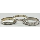Three 925 Silver Vintage Bangles. 55g total weight.