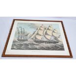 Print of the Fregat Walcheren by Marsdiep Aanzeilend. Frame size 82x65cm