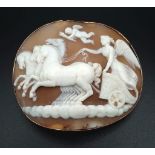 An Antique Large Cameo Of the Diana (Goddess of the Hunt) - Riding a four horse driven chariot