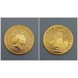 A 2018 24K Gold (.999) Queen Elizabeth II Britannia £100 Coin. 1oz in gold weight - 31.2g. Proof
