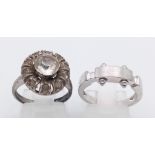 2 X STERLING SILVER RINGS 1 X INDUSTRIAL & 1 STONE SET CLUSTER RING SIZES M 1/2 & N 7.1G