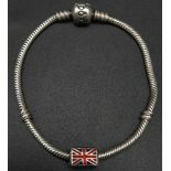 Sterling silver Pandora charm bracelet with London bus charm 17.8g total weight