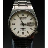 A Citizen 21 Jewel Automatic Gents Watch. Stainless steel strap and case - 32mm. White dial with