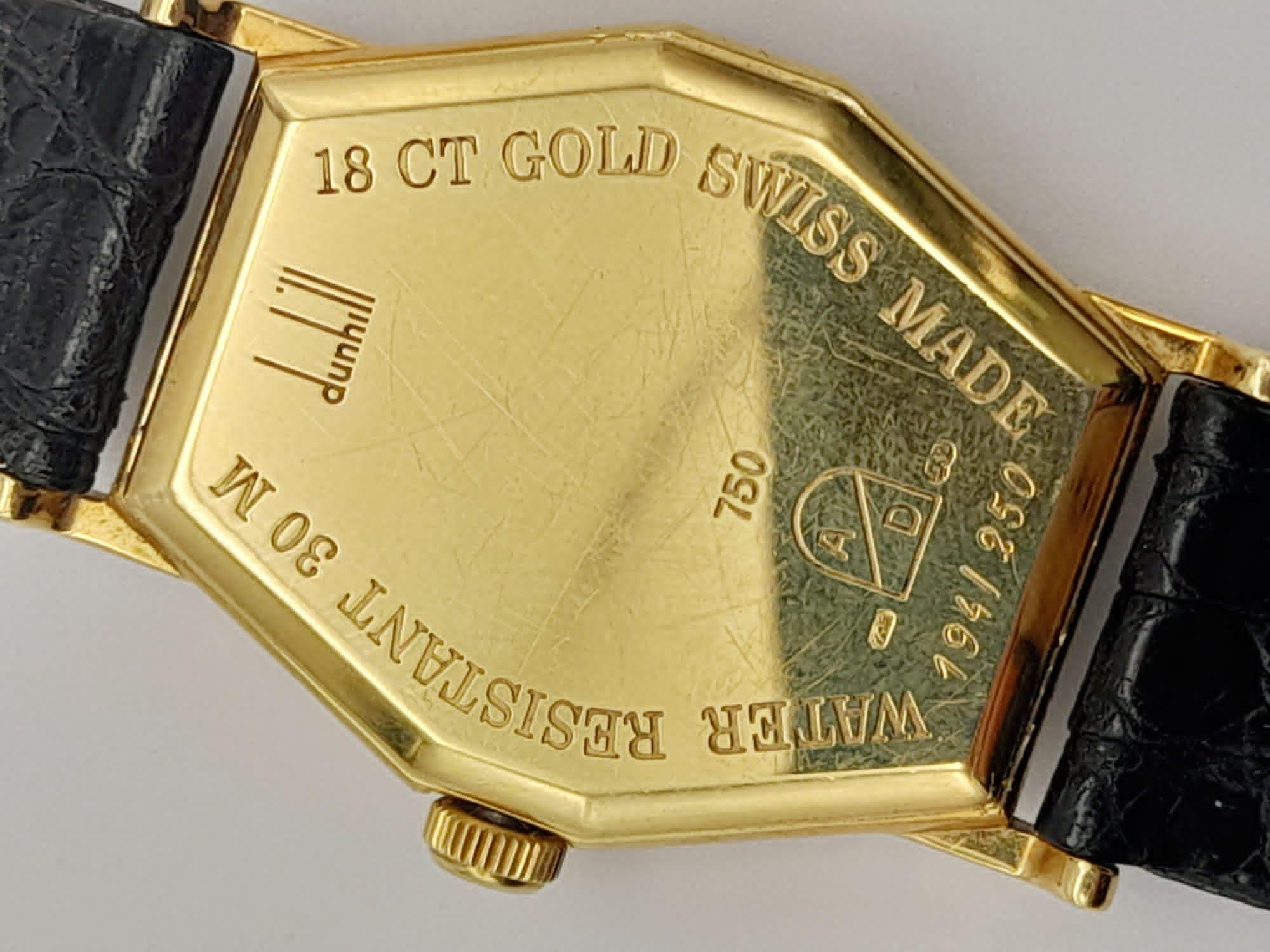 A Sublime Dunhill 18K Gold Limited Edition 100th Anniversary Unisex Watch. Original Black leather - Image 3 of 8
