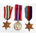 3 WWII MEDALS TO INCUDE THE 1939 - 1945 STAR, THE ITALY STAR AND THE 1939 - 1945 MEDAL ALL ON