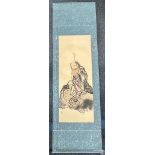 AN 1800'S ORIENTAL BUDDHIST PAINTING ON SILK SCROLL OF AN IMMORTAL. 113 X 43cms (actual painting)