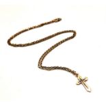 A 9K Yellow Gold Cross Pendant on a 9K yellow Gold link Necklace. 3cm and 50cm. Total weight - 5.53g