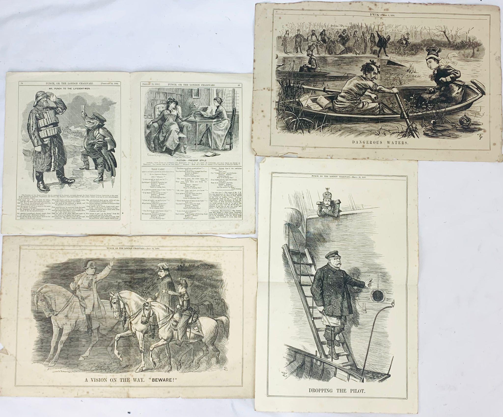 Four Antique Pieces of Original Punch Magazine Satire and Caricature. Including, Drop the Pilot -