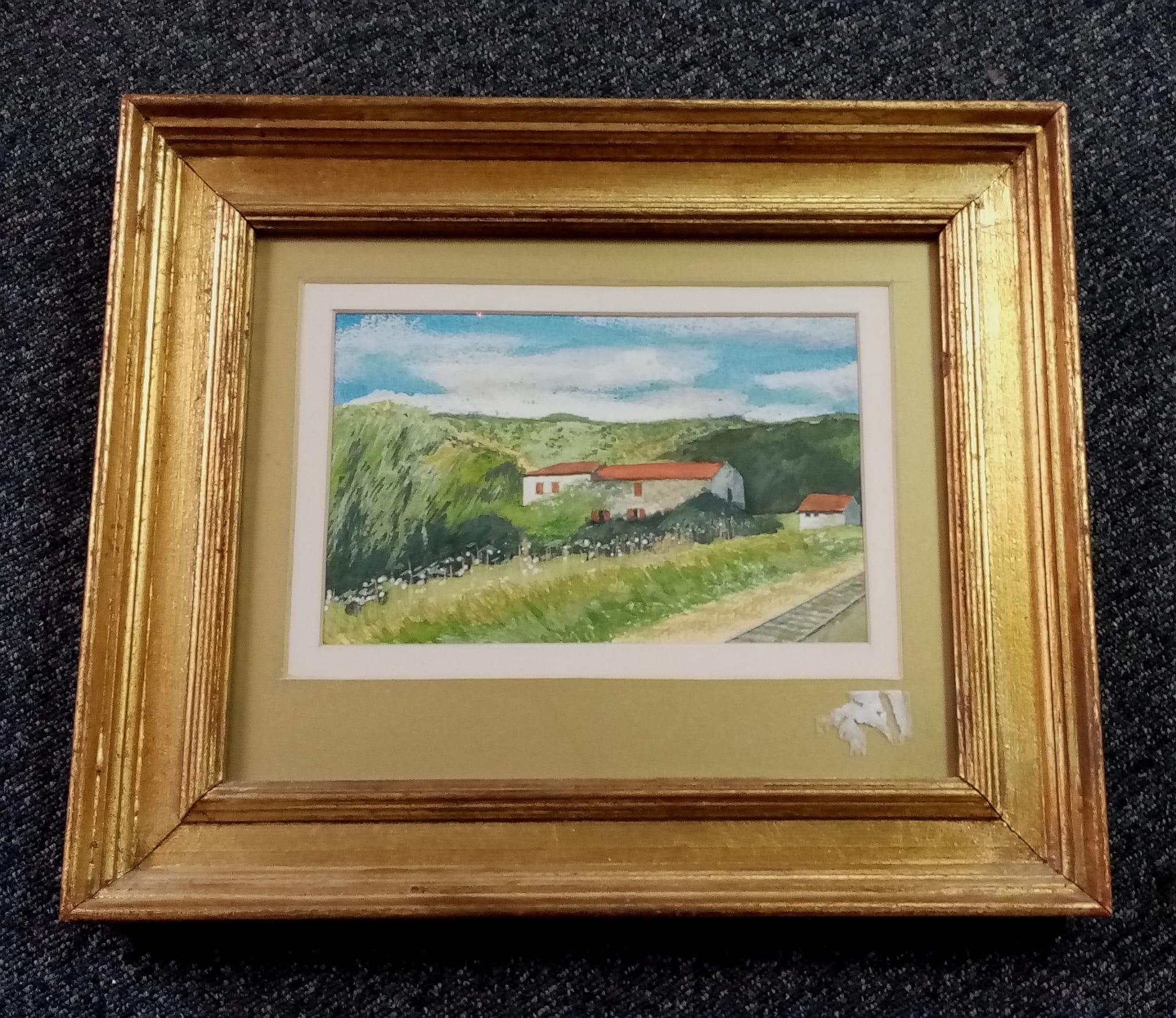 Watercolour painting by G.Bone of La-gare de Boucieu-le-roi, frame size 40x33cm - Image 2 of 3