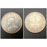 A 1913 German East Africa One Rupie Silver Coin. Good definition but please see photos.