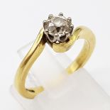 An 18K Yellow Gold Diamond Solitaire Ring. Brilliant round cut diamond -0.5ct approx. Crossover