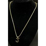 A 9K Yellow Gold J Pendant on a 9K Yellow Gold Foxtail Link Necklace. 25mm and 48cm. 7.52g total