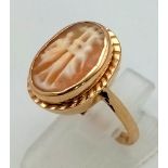 A Victorian 9k Gold Three Graces Cameo Ring. Size N. 3.54g total weight.