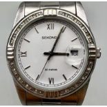 Unisex Sekonda Clear Stone Set Bezel Quartz Watch. Stainless Steel. 36mm Including Crown. Full