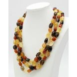 A Natural multi-gem (citrine topaz, red agate) 3 strand necklace. Ref: 1