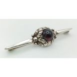 A Superb Early Georg Jensen Denmark Sterling Silver and Garnet Cabochon Brooch 6cm Wide, 5.31 Grams