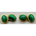 A Pair of Vintage Russian Malachite Cufflinks set in 18K Yellow Gold. Impeccable malachite cabochons
