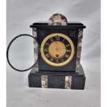 AN ELEGANT 1920'S LARGE SLATE MANTLE CLOCK DECORATED TASTEFULLY WITH MARBLE TRIM. 26 x 20cma (no