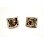 Vintage Sterling Silver and Gilt Ruby Set Stud Earrings 1.5cm Length.