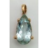 A 5ct Aquamarine Teardrop Gemstone set in 14k Gold Pendant. 25mm. 3.44g total weight.