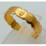 A Vintage 22K Yellow Gold Band Ring. Size M. 3.52g